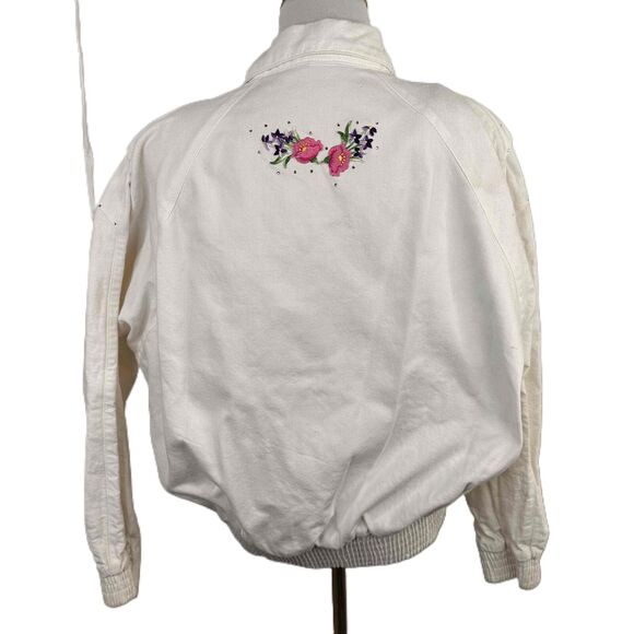 PADO Vintage Embroidered Floral 80s Sportswear Jean Jacket Size Small - Picture 5 of 9